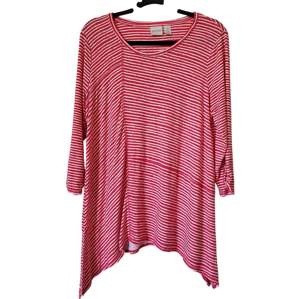 Zenergy by Chico's 1 Striped Asymmetrical Tunic Top White Womens Medium